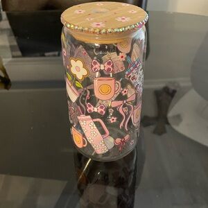 Decorative Glass Jar with Floral and Bow Designs